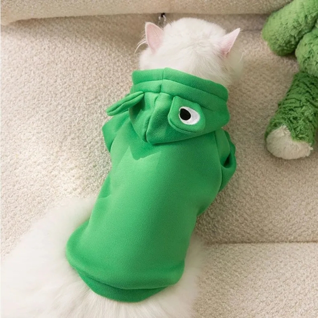 Autumn Winter Funny Cute Cartoon Animal Sweater Little Frog Hooded Fleece-Lined Pullover for Dogs Cats Polyester New Year's Red
