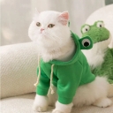 Autumn Winter Funny Cute Cartoon Animal Sweater Little Frog Hooded Fleece-Lined Pullover for Dogs Cats Polyester New Year's Red